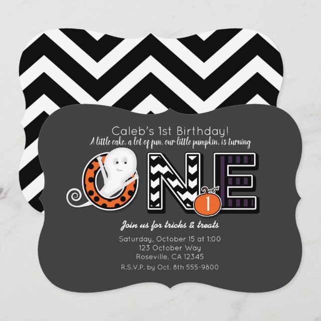 ONE Halloween Höst 1-års födelsedagsfest Inbjudan (Fram/baksida)