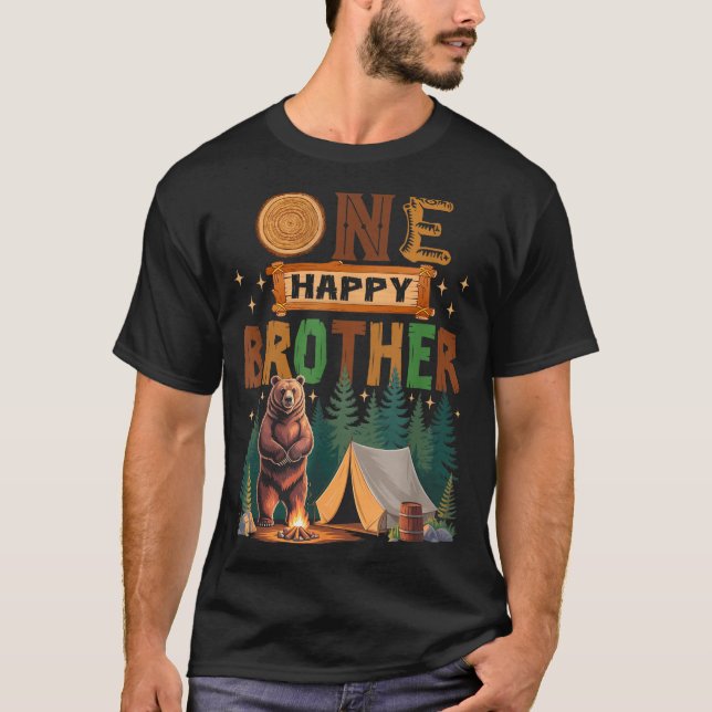 One Happy Brother Camper 1st Birthday Camng Bear  T Shirt (Framsida)