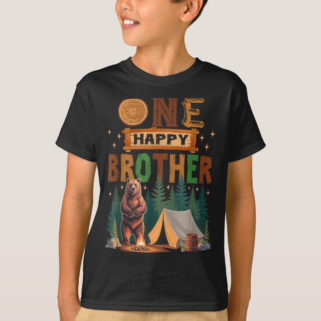One Happy Brother Camper 1st Birthday Camng Bear  T Shirt (Framsida)