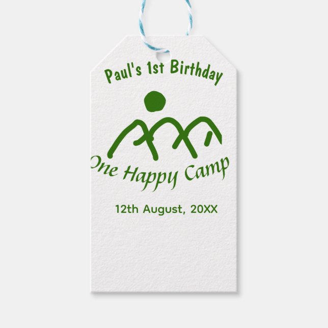 One happy camp green mountain sun 1st birthday  presentetikett (Framsidan)
