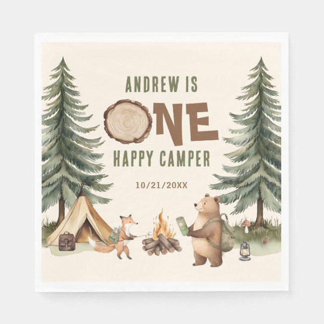 One Happy Camper 1-års födelsedags servetter (Framsidan)