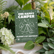 One Happy Camper 1-års inbjudan