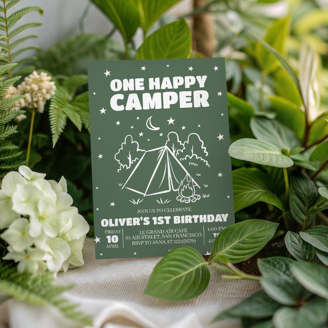 One Happy Camper 1-års inbjudan (Skapare uppladdad)