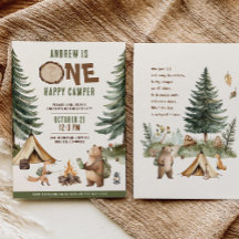 One Happy Camper 1st Birthday Invitation Boy 