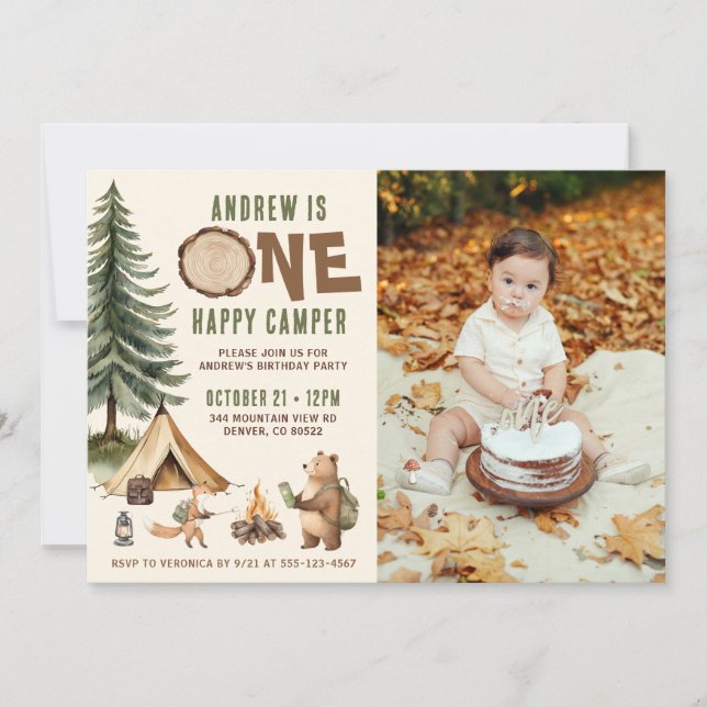 One Happy Camper 1st Birthday Invitation Photo Inbjudningar (Framsida)