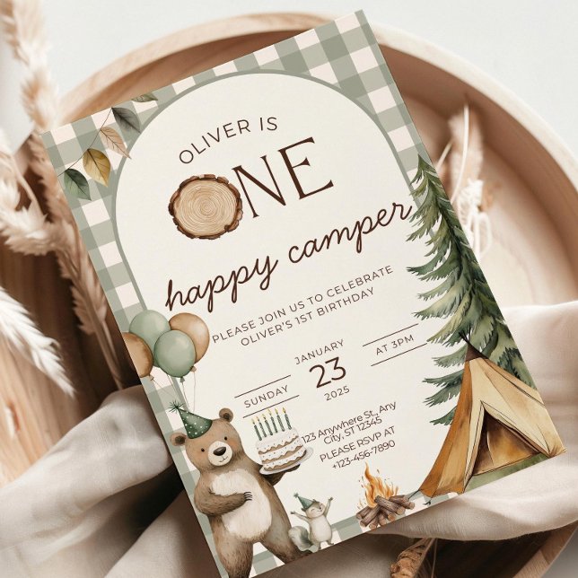 One Happy Camper Birthday Invitation Camping 1st  Inbjudningar (Skapare uppladdad)