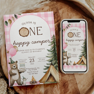 One Happy Camper Birthday Invitation Camping 1st  Inbjudningar