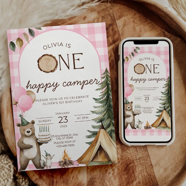 One Happy Camper Birthday Invitation Camping 1st  Inbjudningar (Skapare uppladdad)