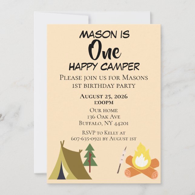 One Happy Camper Birthday Invite Inbjudningar (Framsida)
