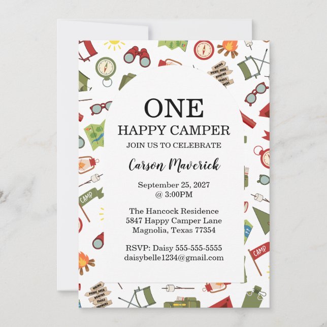 One Happy Camper Boys Birthday  Inbjudningar (Framsida)