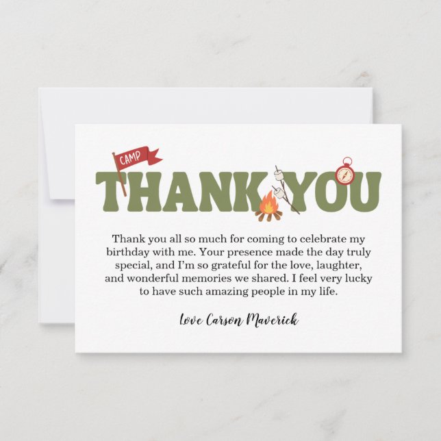 One Happy Camper Boys Birthday Thank You Card (Framsida)