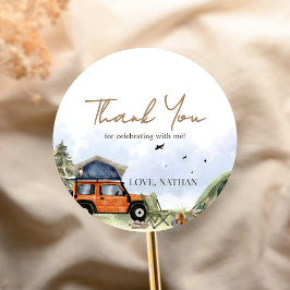 One Happy Camper Camping Boy Birthday Runt Klistermärke