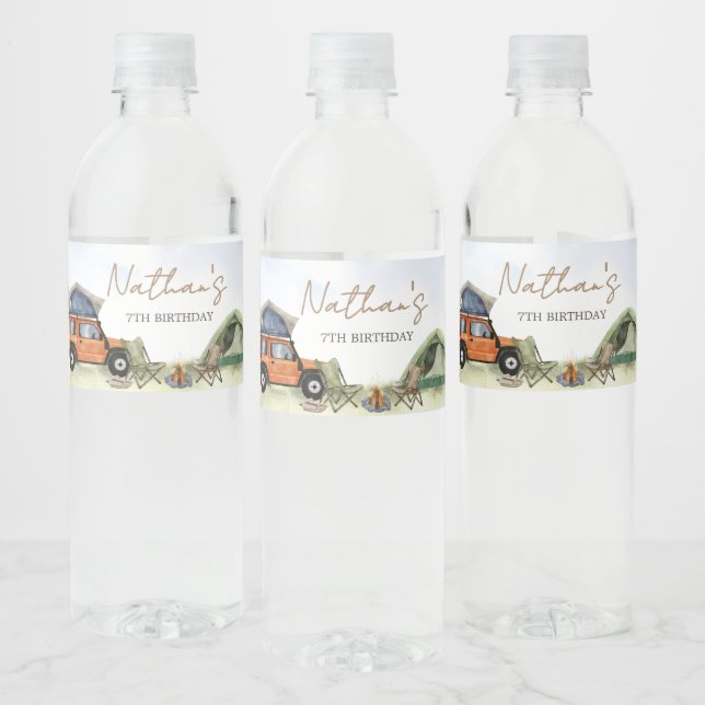 One Happy Camper Camping Boy Birthday Vattenflaskor Etikett (Flaskor)