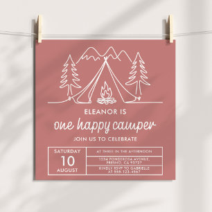 One Happy Camper Minimalist Dusty Pink Doodle Inbjudningar