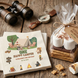 One Happy Camper safari Woodland 1-årsdag Pappersservett