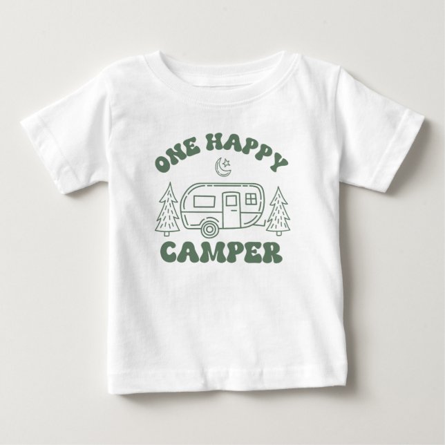 One Happy Camper Småbarns T-Shirt – Söt Retro Husv (Framsida)