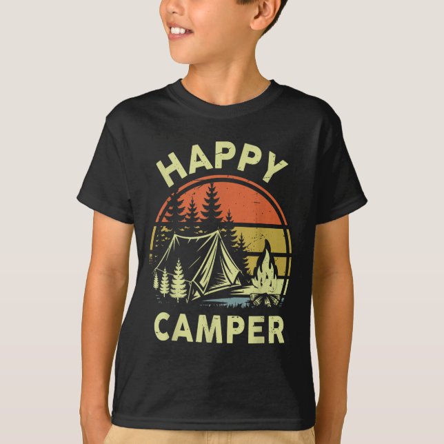 One Happy Camper Toddler Boy Funny Camng Campfire  T Shirt (Framsida)