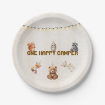 One Happy Camper Woodland Födelsedag Pappers Tallr
