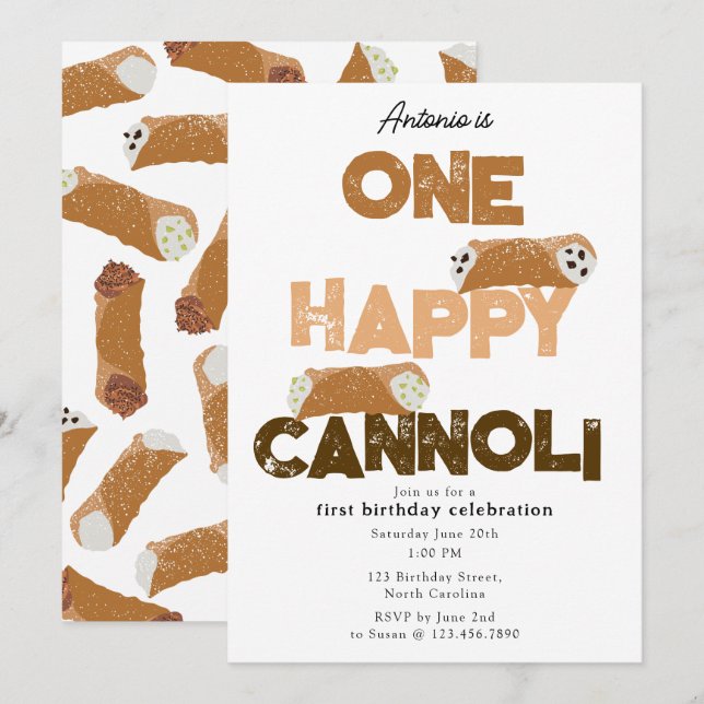 One Happy Cannoli Invite 1st  First Birthday Cute Inbjudningar (Fram/baksida)