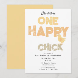 One Happy Chick Invite 1st Baby Chicken Birthday Inbjudningar