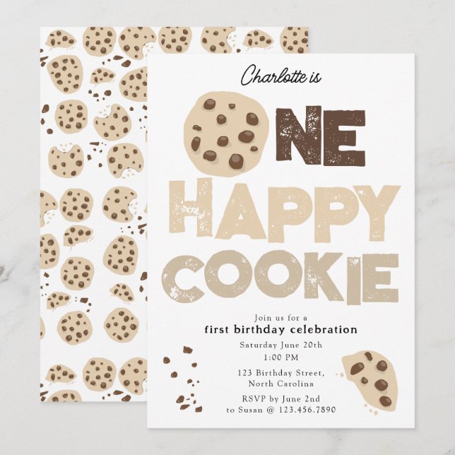 One Happy Cookie Invite 1st  First Birthday Cute Inbjudningar (Fram/baksida)
