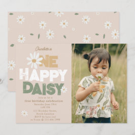 One Happy Daisy Invite 1st  First Birthday Photo Inbjudningar