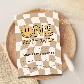 ONE HAPPY DUDE BIRTHDAY INBJUDNINGAR