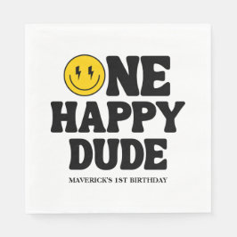 One Happy Dude Boy's Retro 1st Birthday  Pappersservett