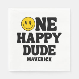 One Happy Dude Boy's Retro 1st Birthday Pappersservett