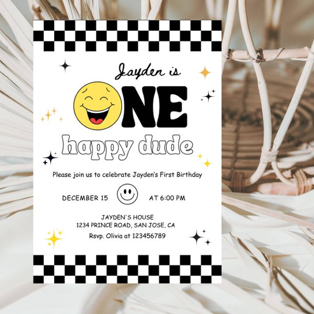 One Happy Dude - Fun 1st Birthday Boy Party Inbjudningar (Skapare uppladdad)