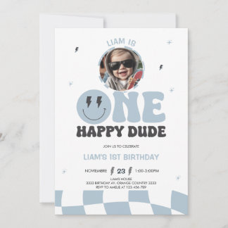 ONE HAPPY DUDE INVITATION, 1ST BIRTHDAY INVITATION INBJUDNINGAR