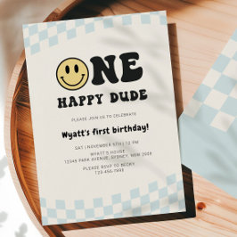 One Happy Dude Smiley 1st Birthday Inbjudningar