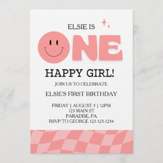 One Happy Girl First Birthday Invitation Inbjudningar