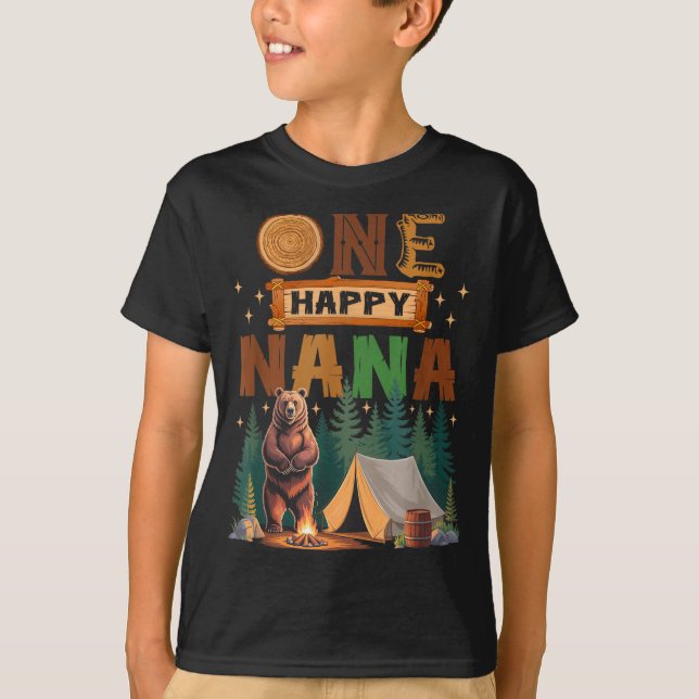 One Happy Nana Camper 1st Birthday Camng Bear  T Shirt (Framsida)