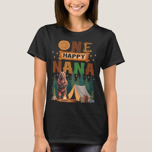One Happy Nana Camper 1st Birthday Camng Bear  T Shirt (Framsida)