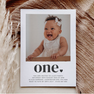 One Heart Square Photo First Birthday-inbjudan Inbjudningar