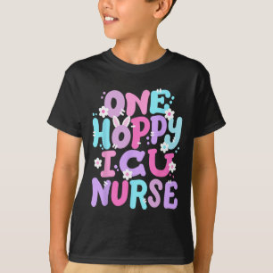 One Hoppy Icu Nurse Retro Groovy Glad påsk Bunn T Shirt