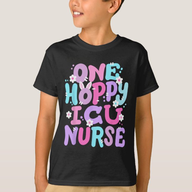 One Hoppy Icu Nurse Retro Groovy Glad påsk Bunn T Shirt (Framsida)