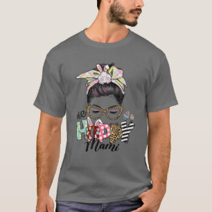 One Hoppy Mami Messy Bun Hair Glad påsk Day Wom T Shirt