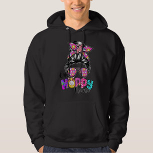 One Hoppy Mamma Messy Bun Leopard Glad påsk Cute Hoodie