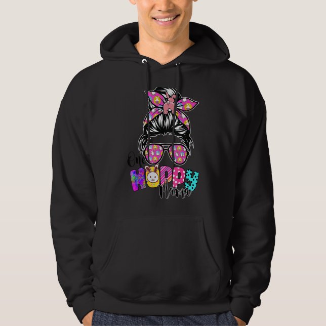 One Hoppy Mamma Messy Bun Leopard Glad påsk Cute Hoodie (Framsida)