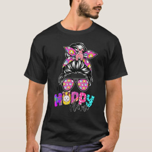 One Hoppy Mamma Messy Bun Leopard Glad påsk Cute T Shirt