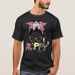 One Hoppy Mamma Messy Bun Leopard Glad påsk Mamma T Shirt