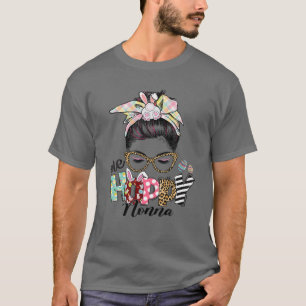 One Hoppy Nonna Messy Bun Hair Glad påsk Day Wo T Shirt
