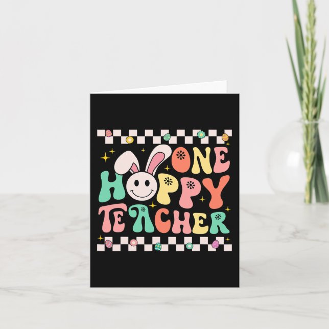 One Hoppy Teacher Bunny Påsk Day Groovy Retro Bo Kort (Framsida)