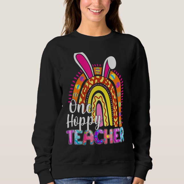 One Hoppy Teacher Bunny School Rainbow Leopard Eas T Shirt (Framsida)