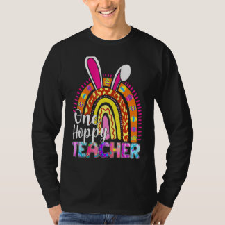 One Hoppy Teacher Bunny School Rainbow Leopard Eas T Shirt