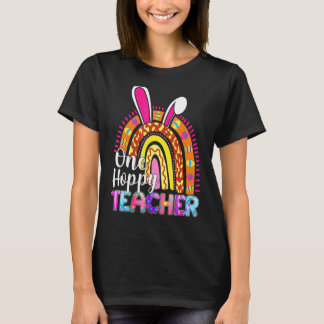 One Hoppy Teacher Bunny School Rainbow Leopard Eas T Shirt