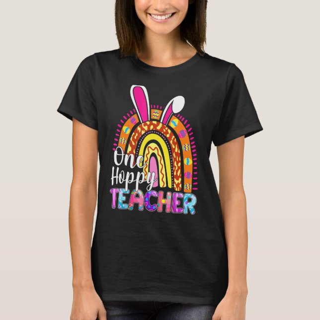 One Hoppy Teacher Bunny School Rainbow Leopard Eas T Shirt (Framsida)