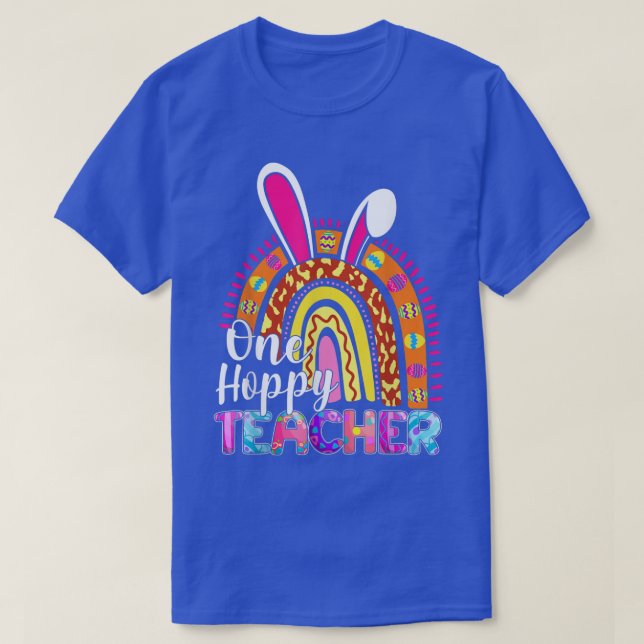 One Hoppy Teacher Bunny School Rainbow Leopard Eas T Shirt (Design framsida)